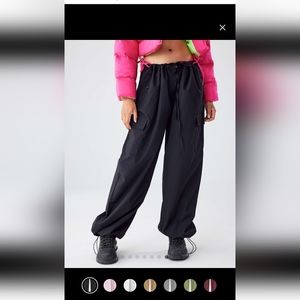 Solid Low-Rise Parachute Cargo Pants